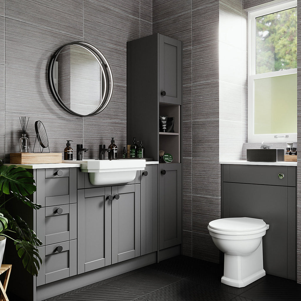 * Essentials Somerton White Boxed rim Back to wall Square Toilet pan with Soft close seat