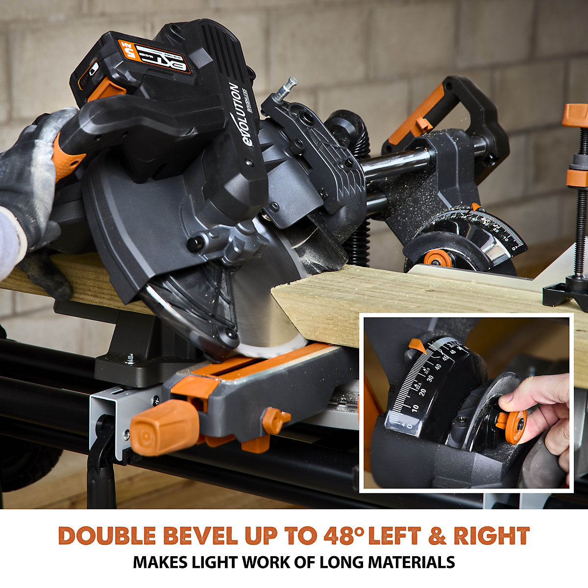 Evolution 36V 255mm Cordless Sliding mitre saw (Bare Tool) - R255SMSDB LI