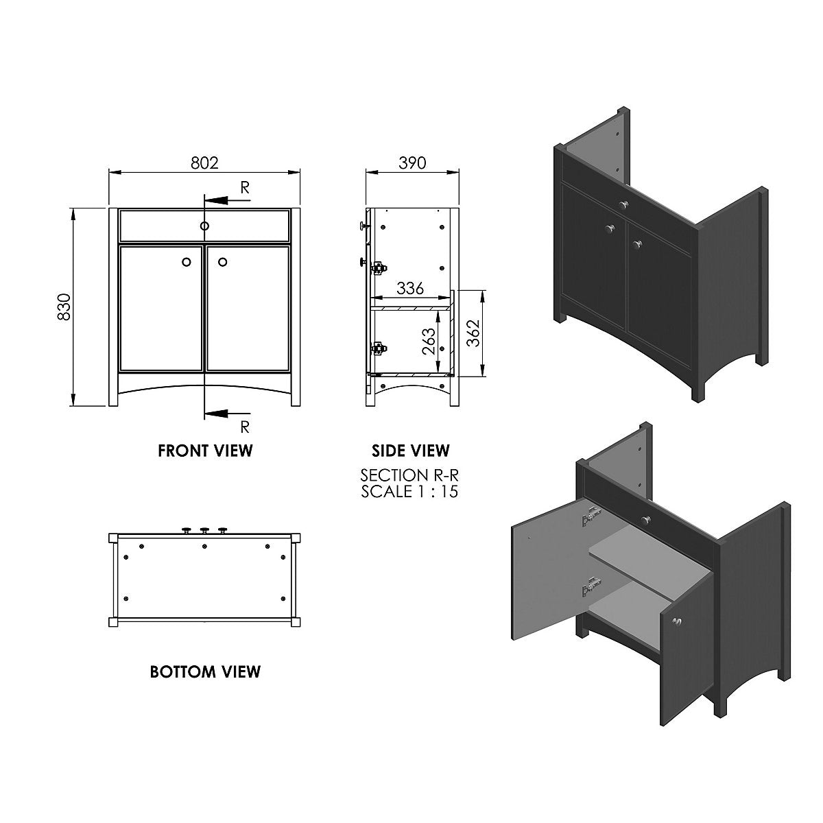 * Exbury Grey Ash Freestanding Vanity unit & basin set (W)810mm (H)835mm