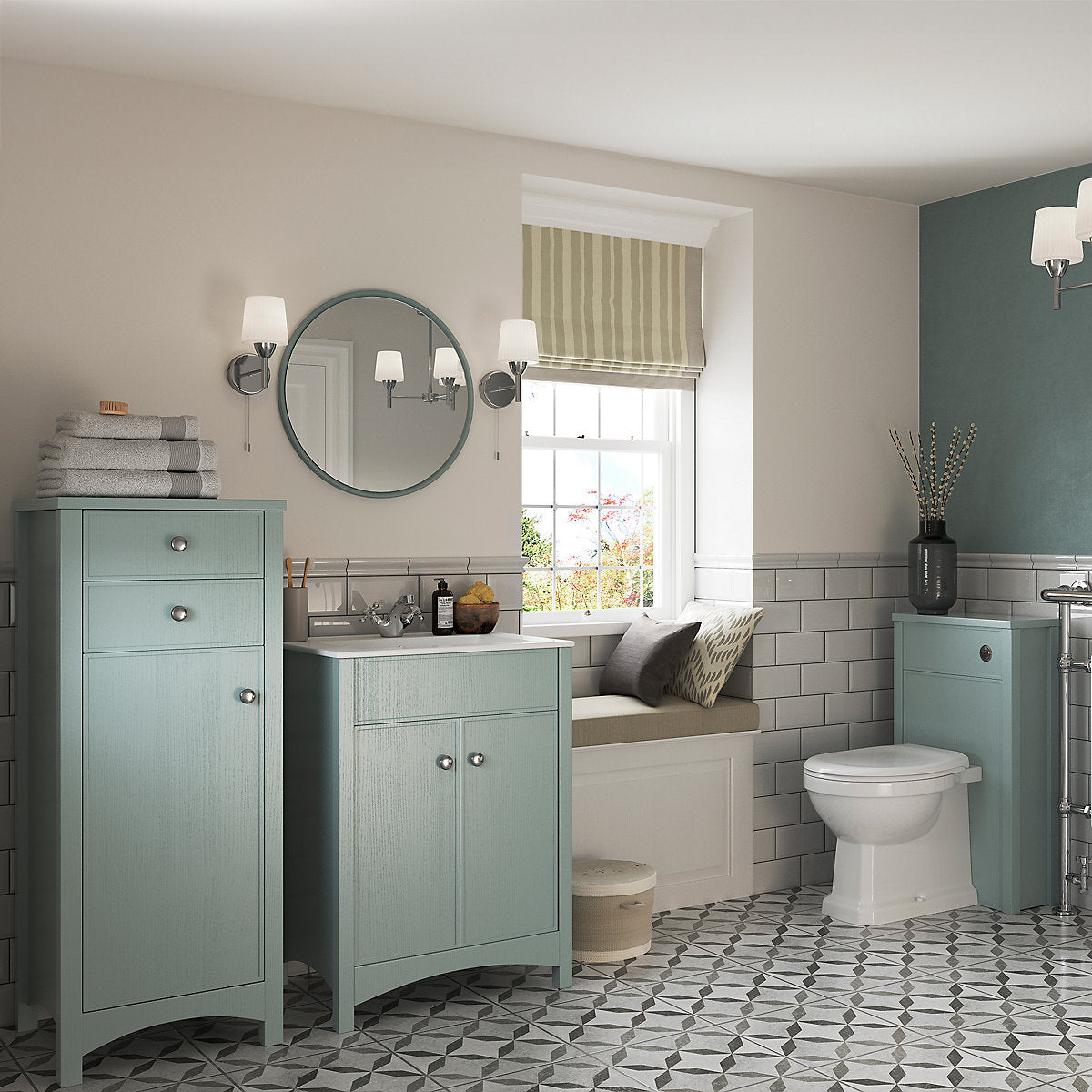 * Exbury Sea Green Ash Freestanding Vanity unit & basin set (W)610mm (H)835mm