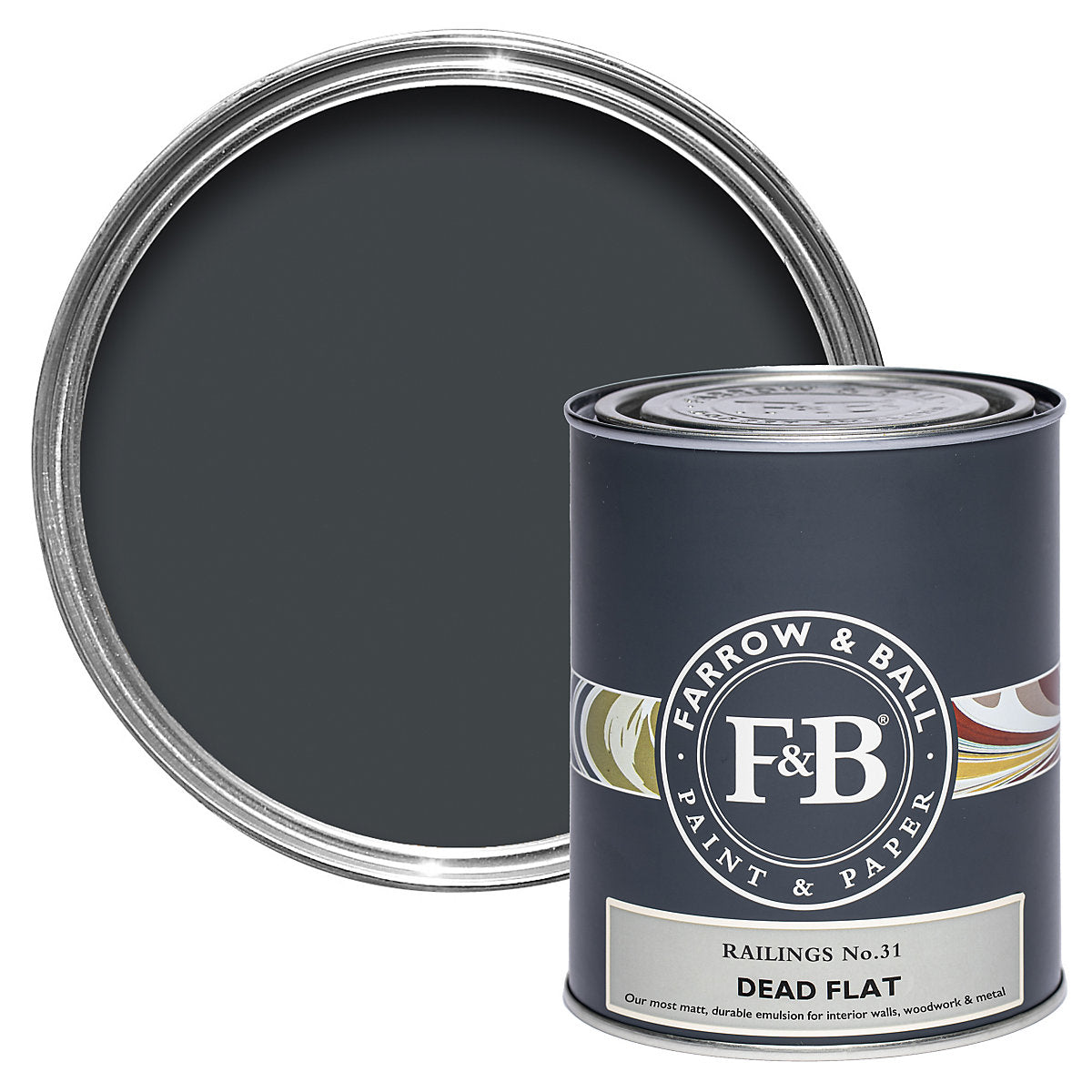 Farrow & Ball Railings Dead-Flat Matt Multi-surface Emulsion paint, 750ml