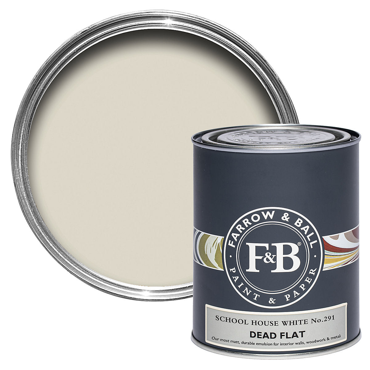 Farrow & Ball School House White Dead-Flat Matt Multi-surface Emulsion paint, 750ml