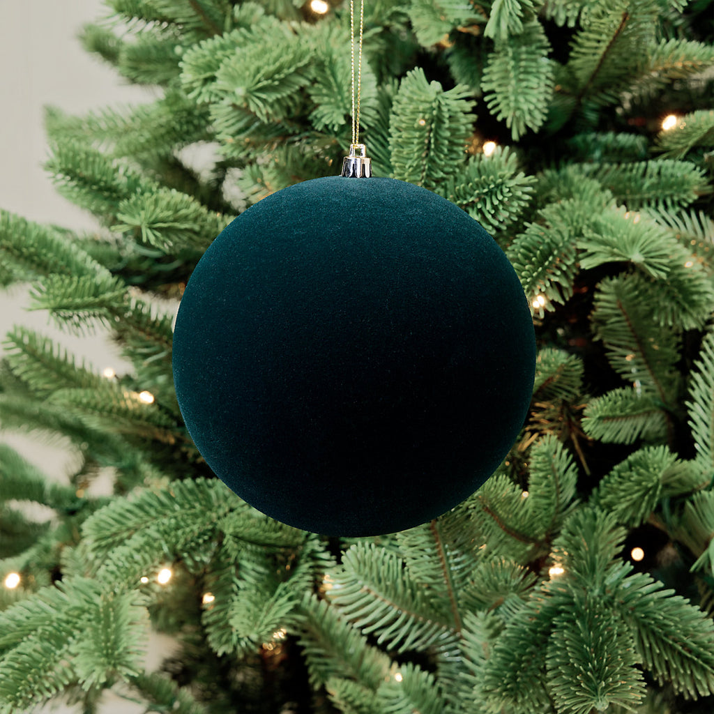 Felt Flocked Round Bauble (D) 150mm - Green