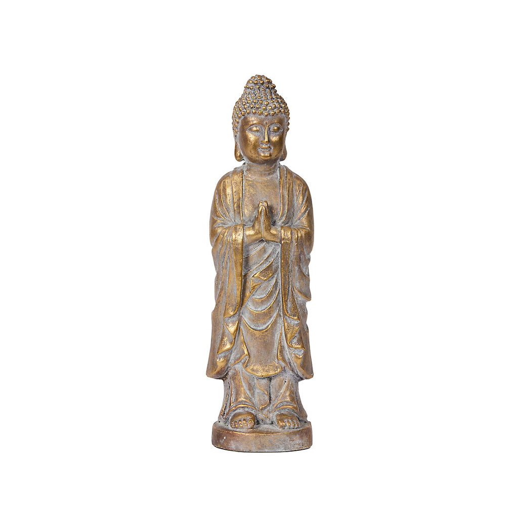 Flamboya Brushed Gold Stone effect Praying Buddha Garden ornament (H)47cm (W)14.5cm