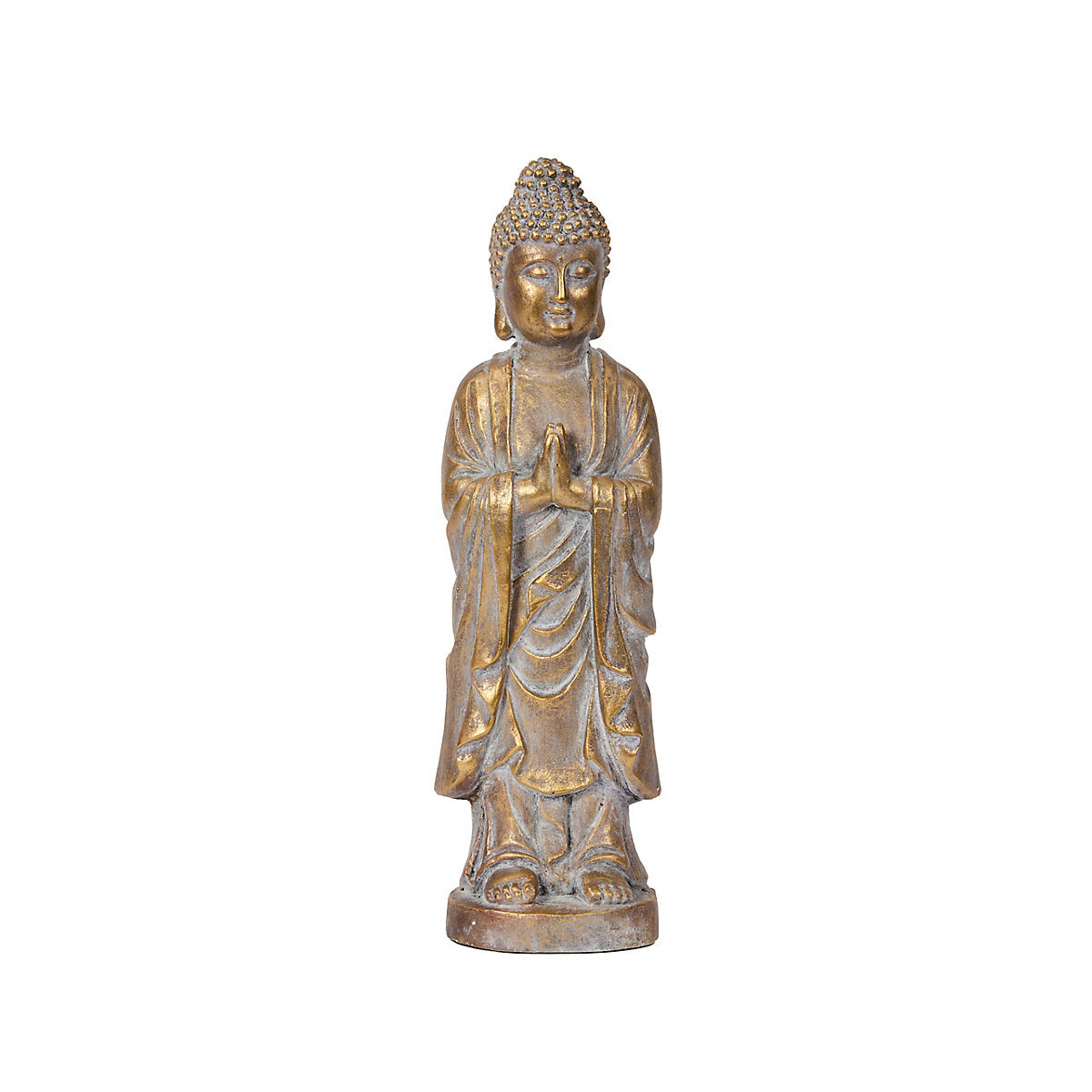 Flamboya Brushed Gold Stone effect Praying Buddha Garden ornament (H)47cm (W)14.5cm