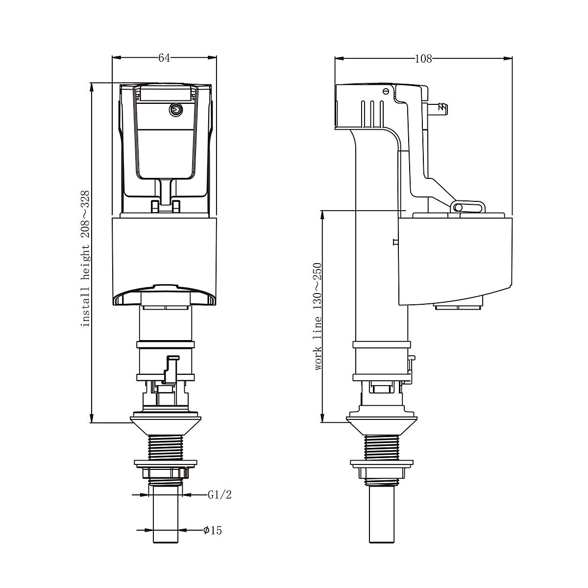 Flomasta Bottom inlet valve Brass & plastic Bottom entry Float Fill valve 15mm