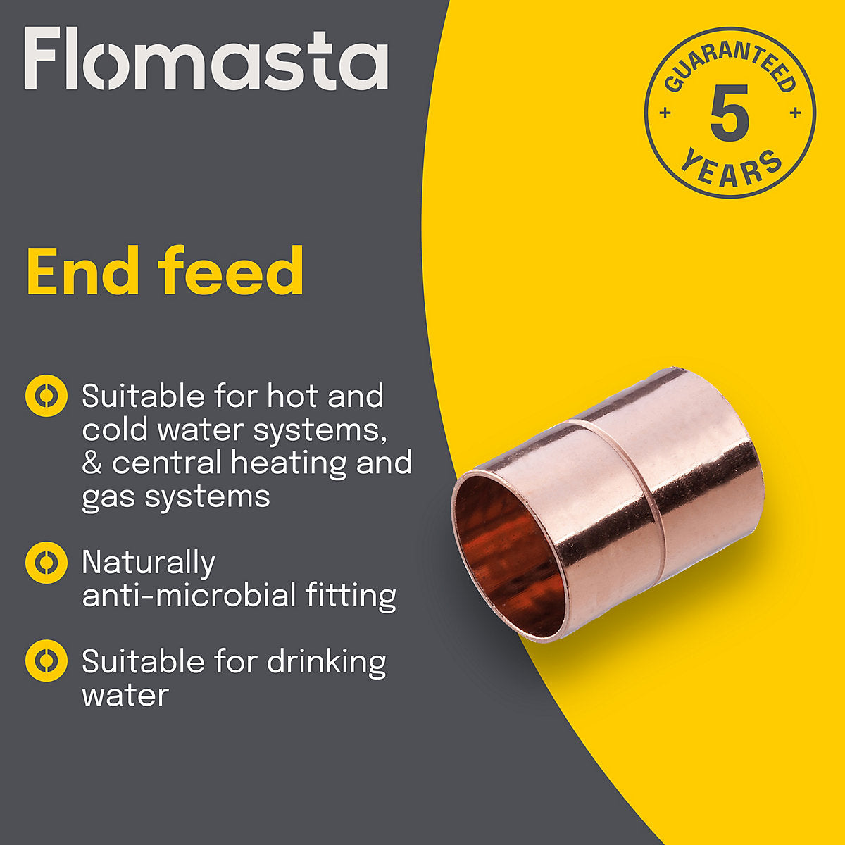 Flomasta End feed Straight Coupler, (D)15mm x