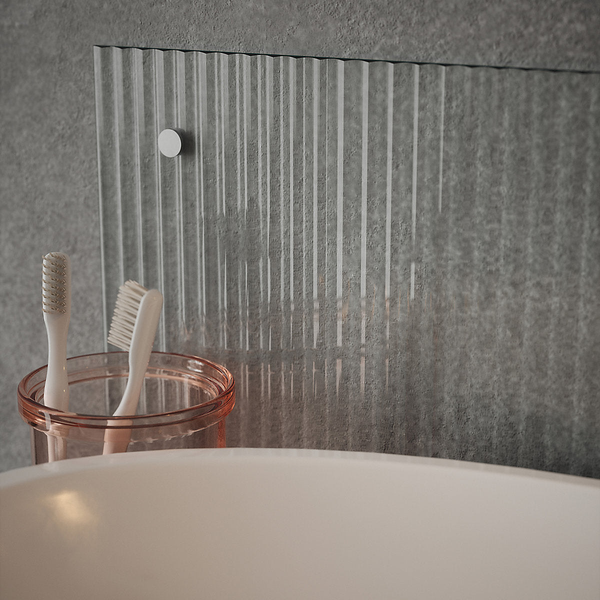 Fluted Glass Pre-drilled Bathroom Splashback with Black Caps (H)25cm (W)60cm