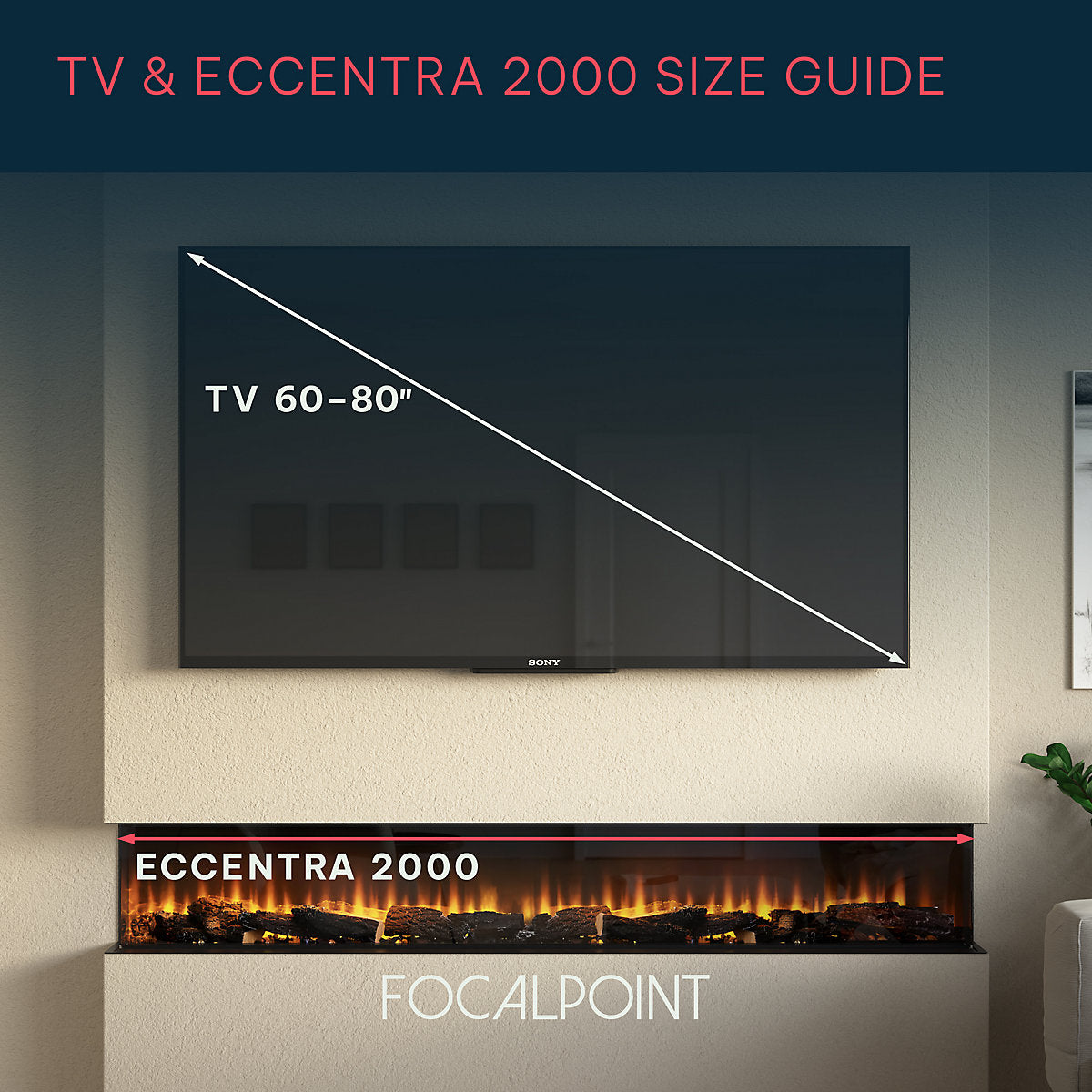 Focal Point Eccentra 2000 2kW Black Media wall Fire (H)48.8cm (W)201.5cm (D)22.3cm