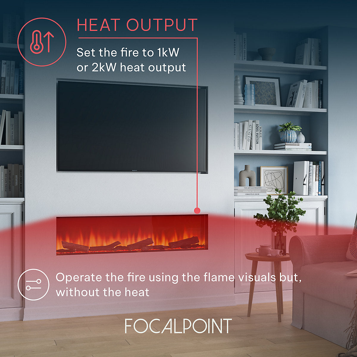 Focal Point Eccentra 2000 2kW Black Media wall Fire (H)48.8cm (W)201.5cm (D)22.3cm