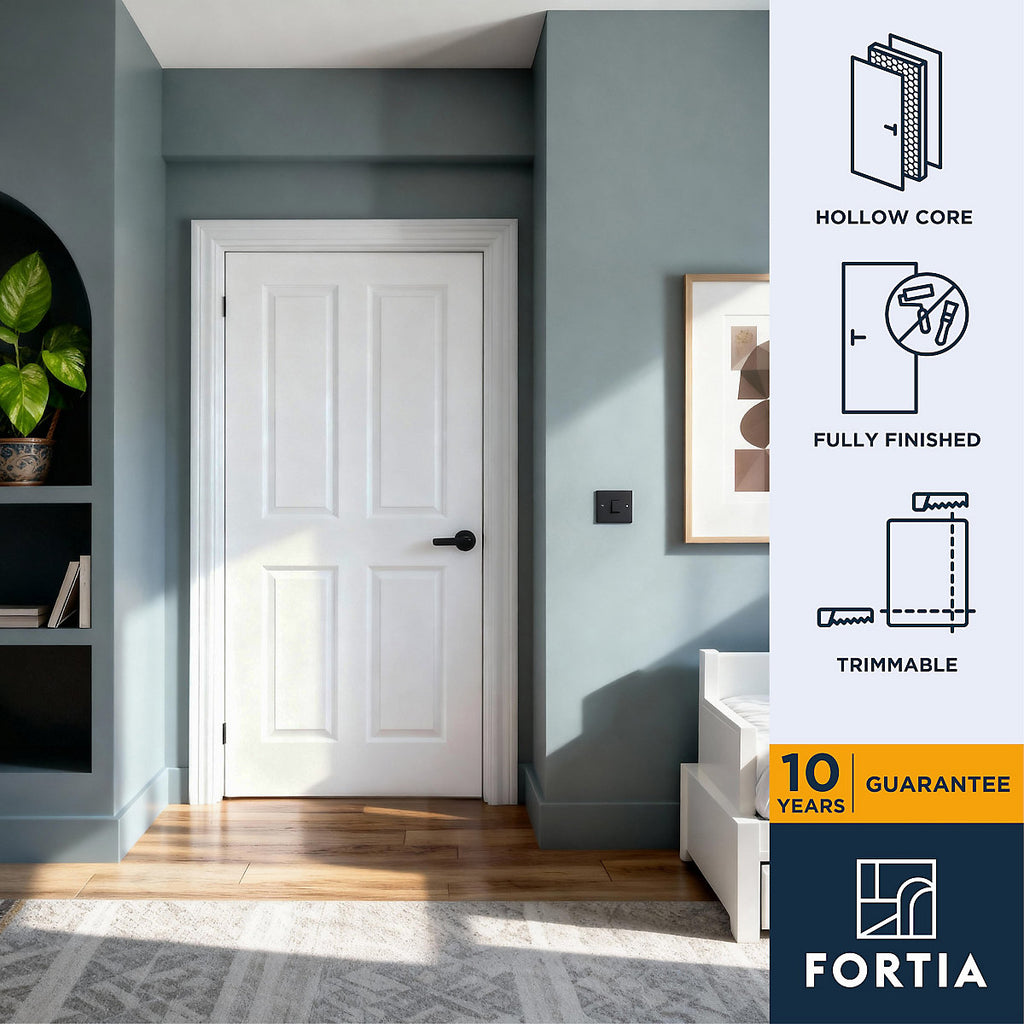 Fortia 4 panel Unglazed Traditional White Woodgrain effect Internal Timber Door, (H)1981mm (W)686mm (T)35mm