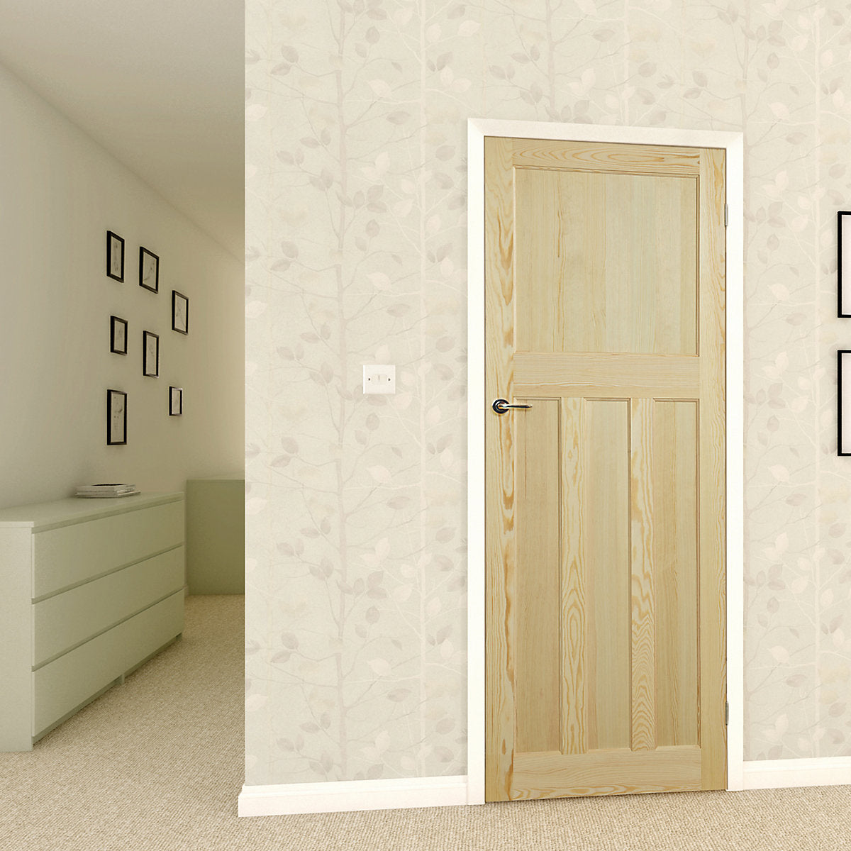Fortia 4 panel Unglazed Victorian Natural Pine veneer Internal Timber Door, (H)1981mm (W)686mm (T)35mm