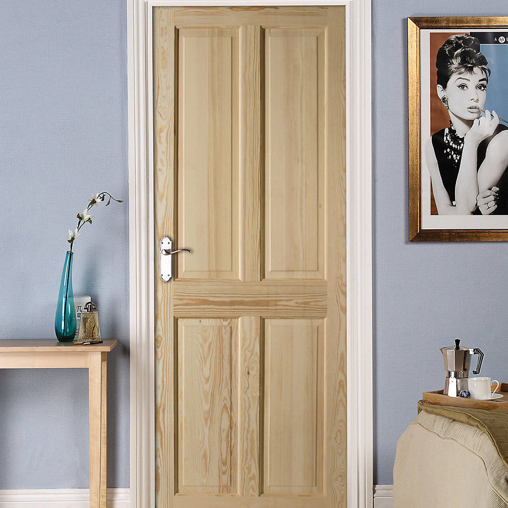 Fortia 4 panel Unglazed Victorian Pine veneer Internal Clear pine Fire door, (H)1981mm (W)686mm (T)44mm