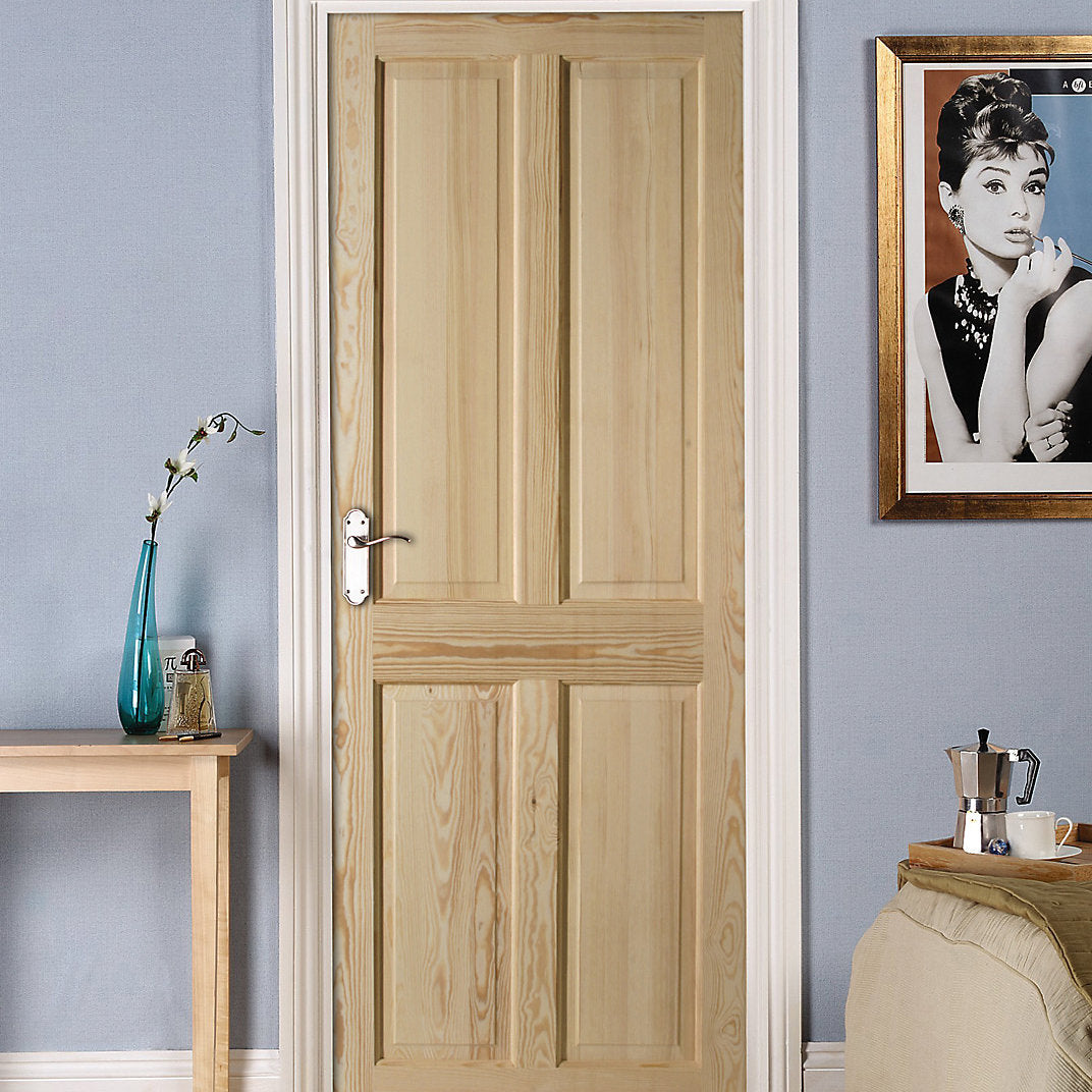 Fortia 4 panel Unglazed Victorian Pine veneer Internal Clear pine Fire door, (H)1981mm (W)686mm (T)44mm