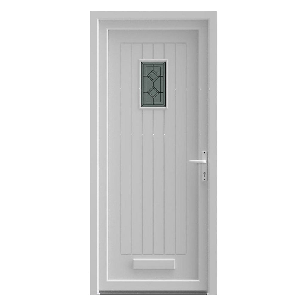 Fortia Curral Patterned Frosted Glazed White LH External Front Door set, (H)2085mm (W)840mm