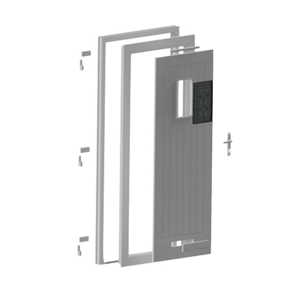 Fortia Curral Patterned Frosted Glazed White LH External Front Door set, (H)2085mm (W)840mm