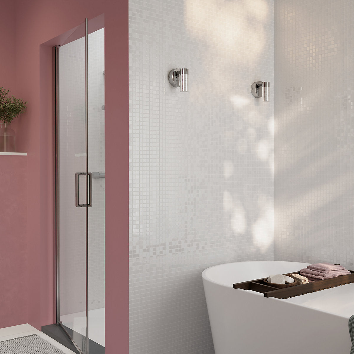Glina White Matt Gloss & matt Flat Glass Mosaic tile sheet, (L)300mm (W)300mm