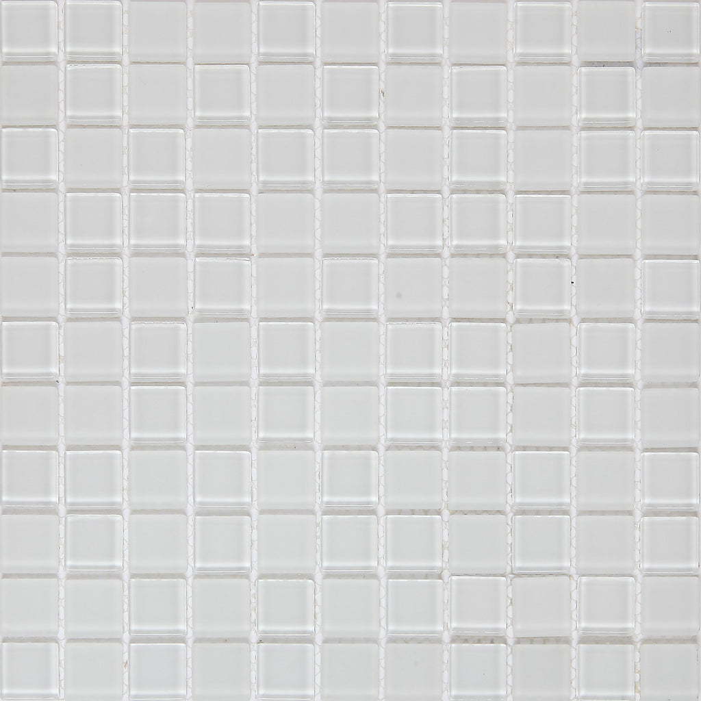 Glina White Matt Gloss & matt Flat Glass Mosaic tile sheet, (L)300mm (W)300mm
