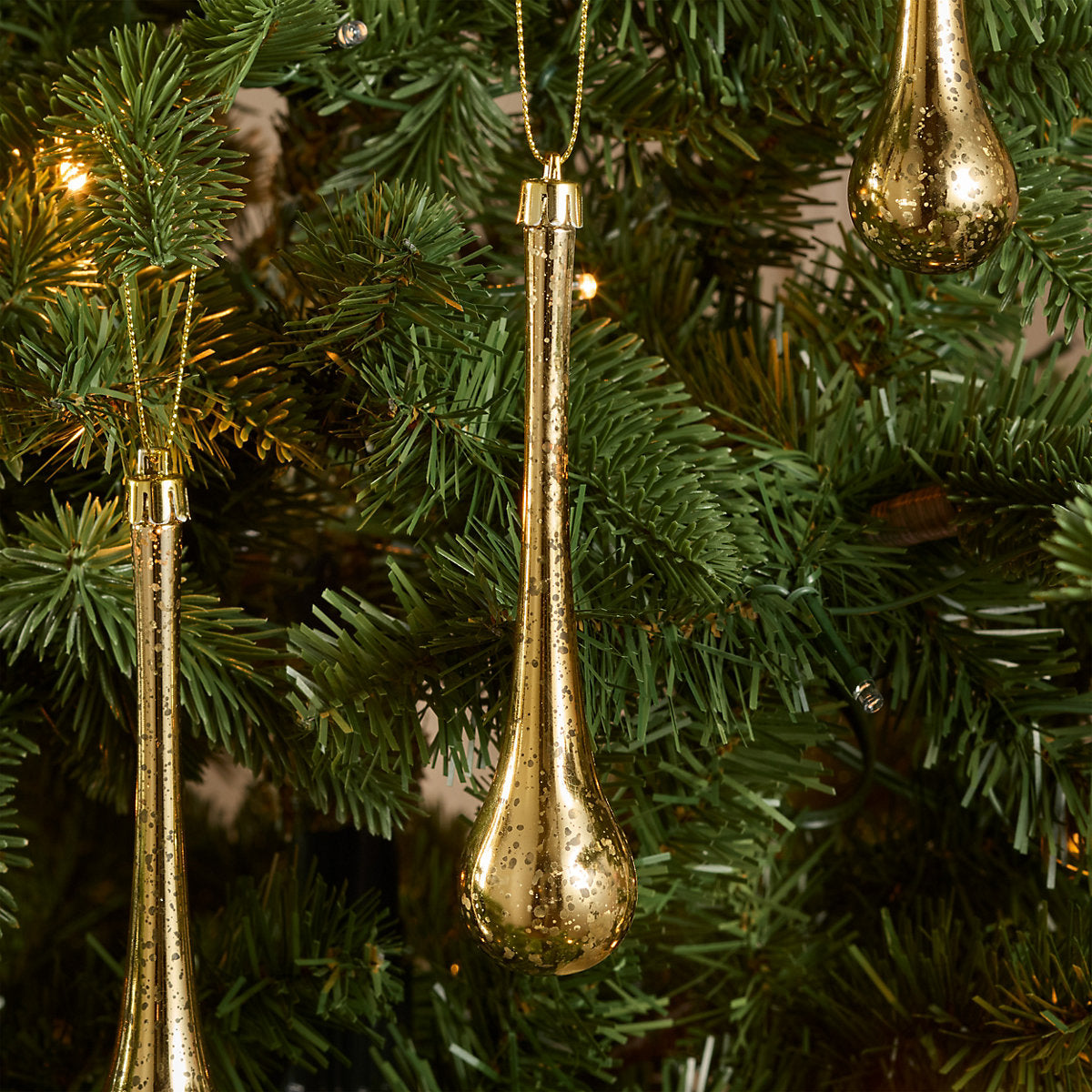 Gloss Gold Mercury effect Teardrops Christmas bauble set, Pack of 6