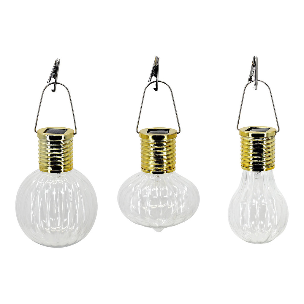 Gold effect Solar-powered Integrated LED Outdoor Hanging lantern, Set of 3