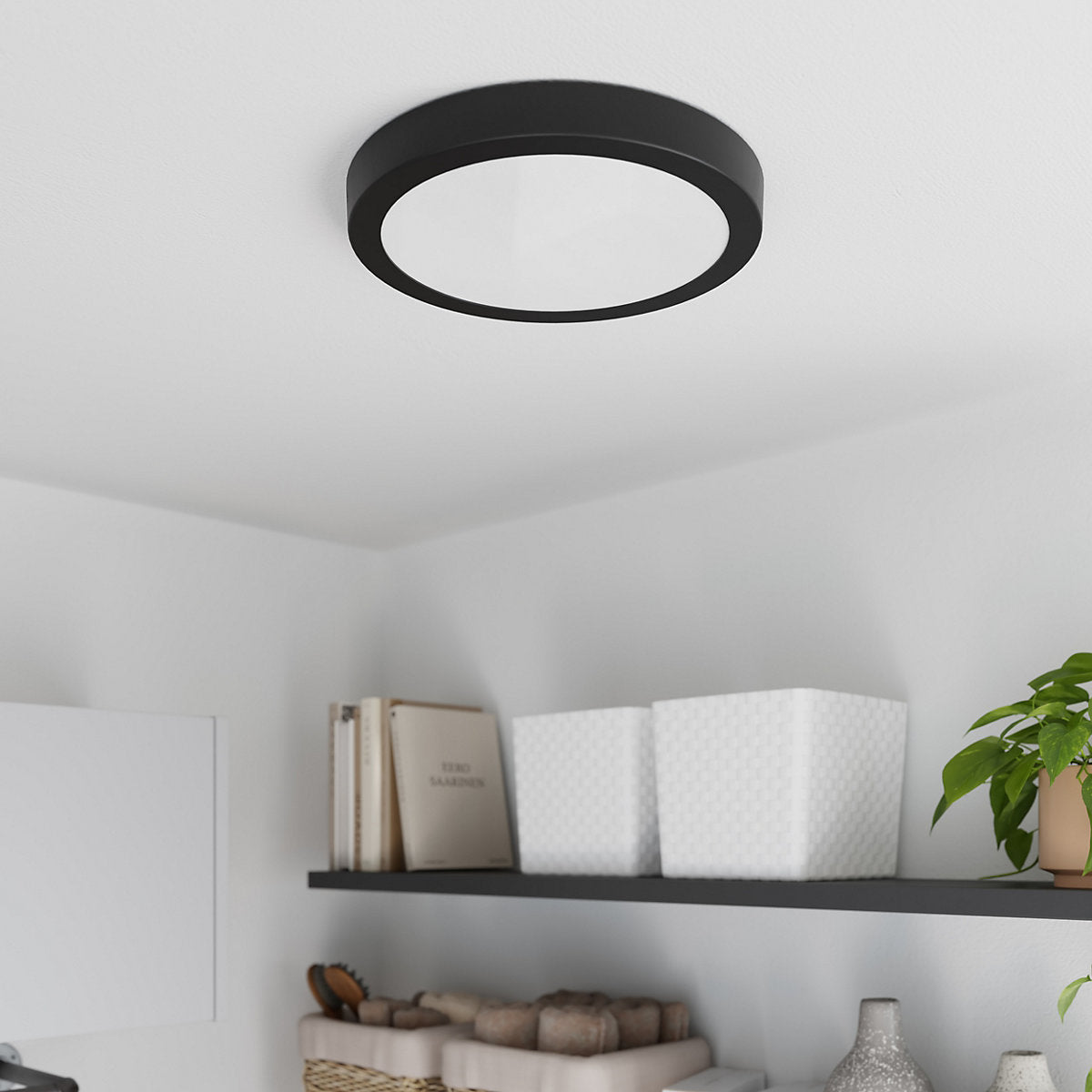 GoodHome Aius Matt Metal & plastic Black LED Ceiling light (Dia)30cm