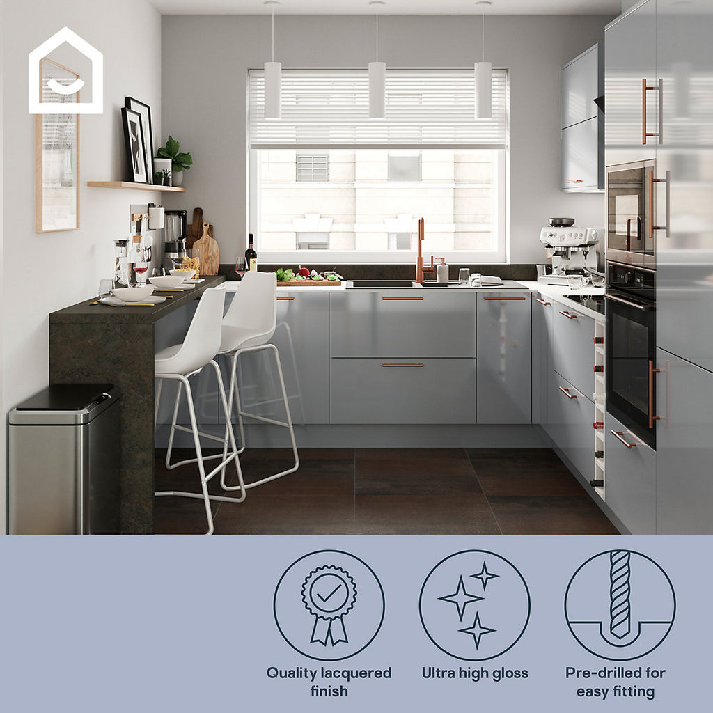 GoodHome Alisma High gloss grey 4 drawer front, Pack of 4 (H)715mm (W)497mm (T)18mm