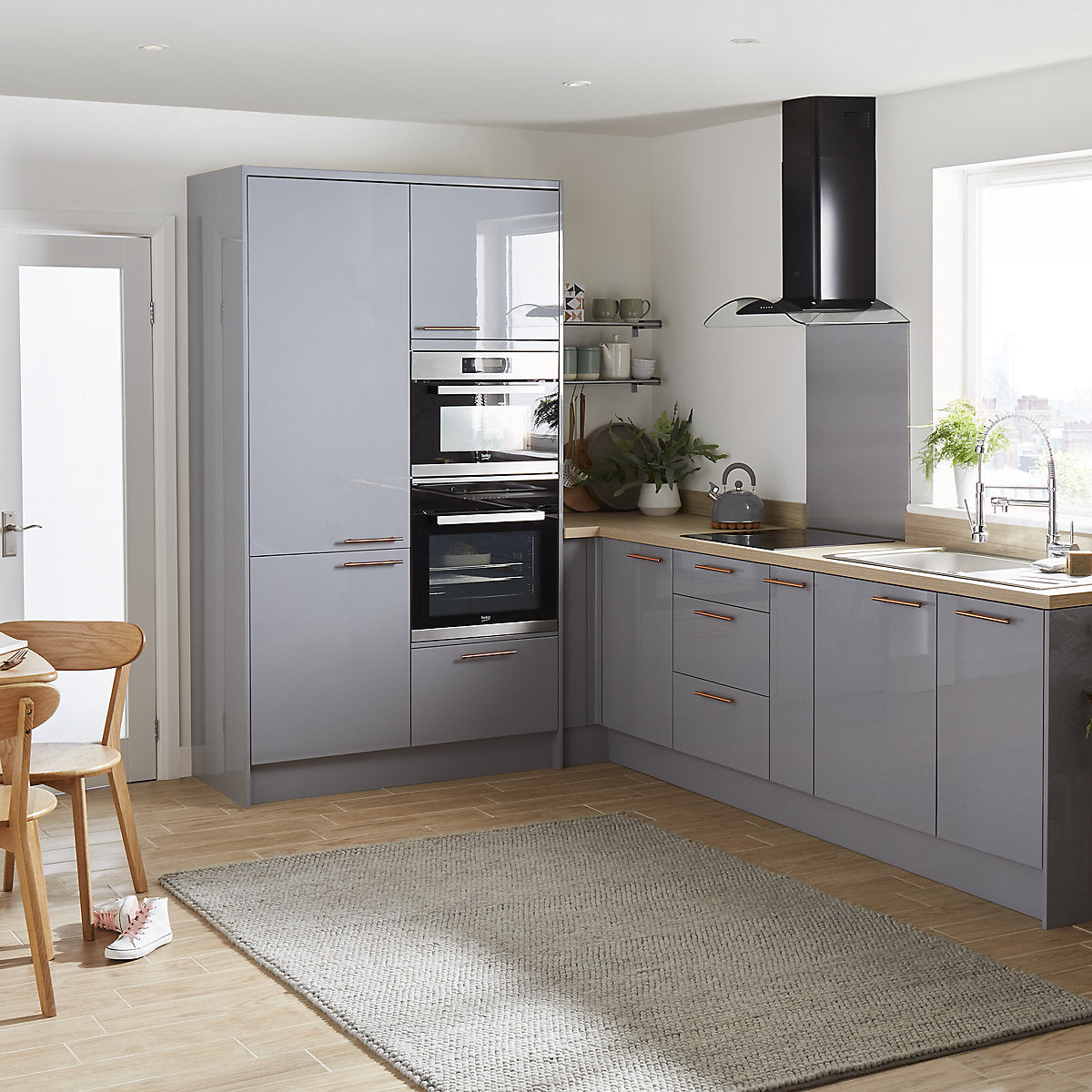 GoodHome Alisma High gloss grey slab Highline Cabinet door (W)150mm (H)715mm (T)18mm