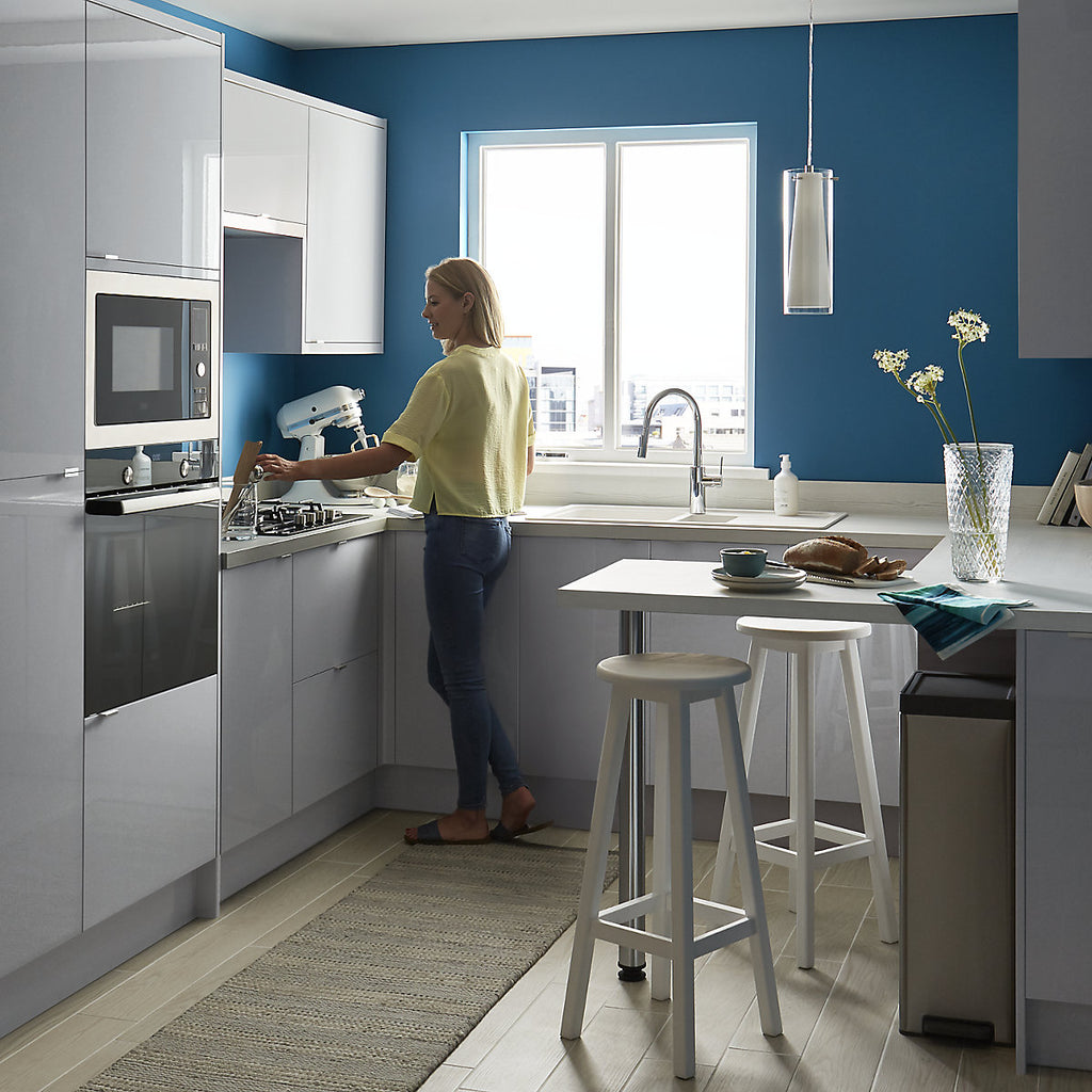 GoodHome Alisma High gloss grey slab Highline Cabinet door (W)150mm (H)715mm (T)18mm