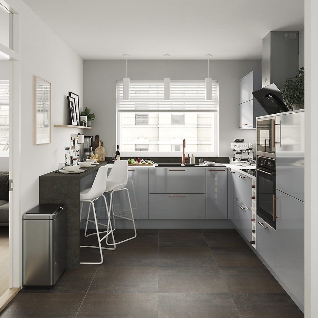 GoodHome Alisma High gloss grey slab Highline Cabinet door (W)150mm (H)715mm (T)18mm