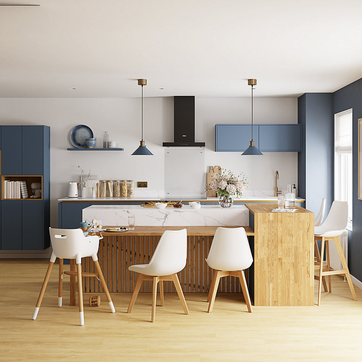 GoodHome Alisma Matt blue slab Standard Clad on end panel (H)715mm (W)595mm