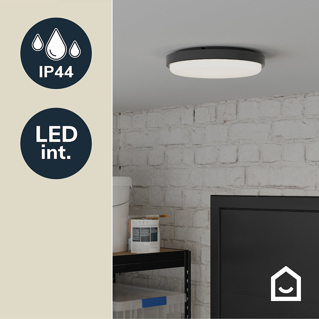 GoodHome Almagro Black Wired LED Bulkhead light (Dia) 28cm