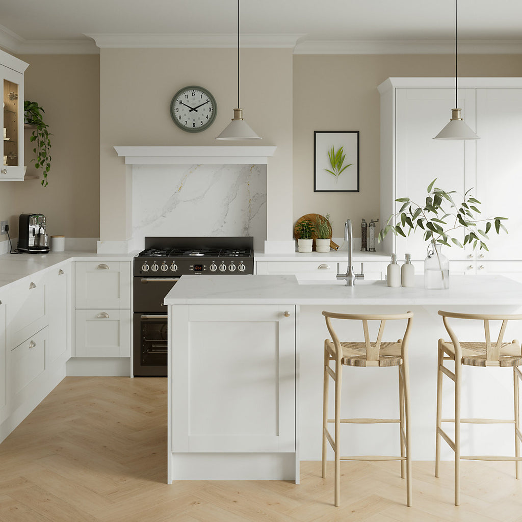GoodHome Alpinia Matt ivory painted wood effect shaker Standard Breakfast bar back panel (H)890mm (W)2000mm