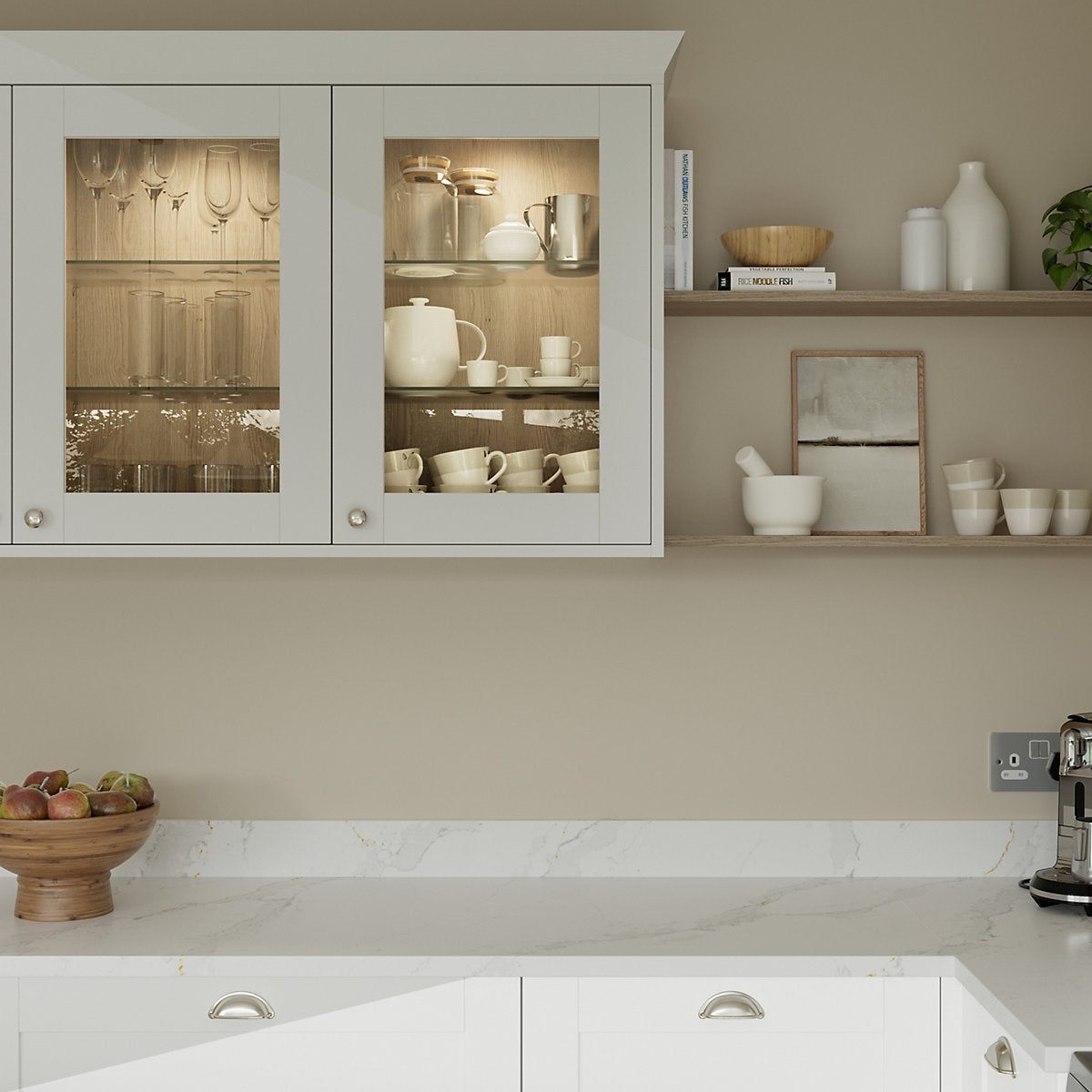 GoodHome Alpinia Matt ivory painted wood effect shaker Standard Breakfast bar back panel (H)890mm (W)2000mm