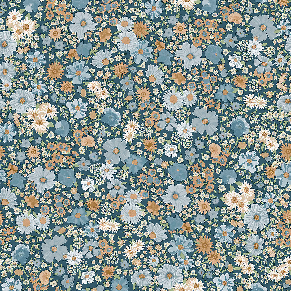 GoodHome Amity Blue & terracotta Floral Patterned Embossed Wallpaper