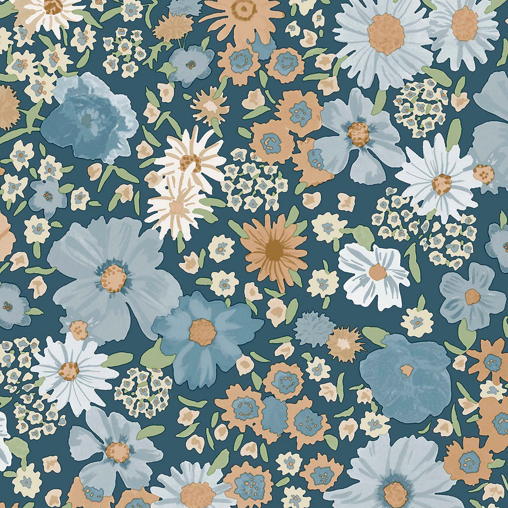 GoodHome Amity Blue & terracotta Floral Patterned Embossed Wallpaper