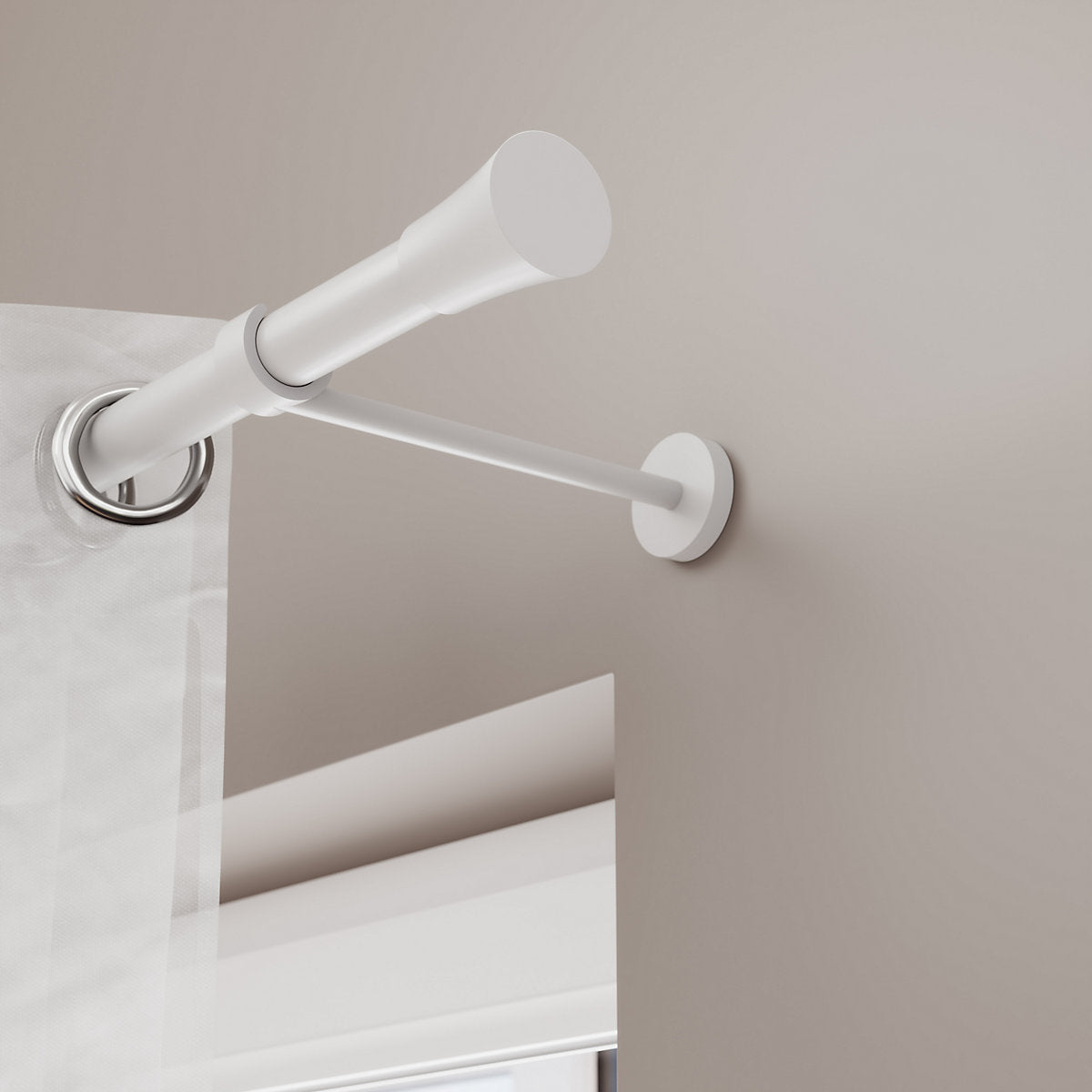 GoodHome Anafi Matt White Extendable Cone Single curtain pole set, (L)1200mm-2100mm (Dia)19mm
