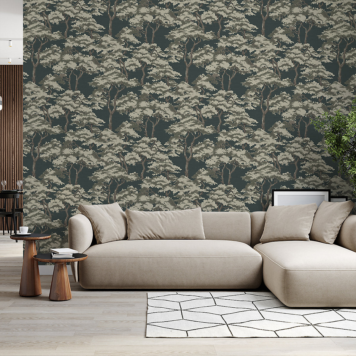 GoodHome Arbelos Green Trees Natural Embossed Wallpaper