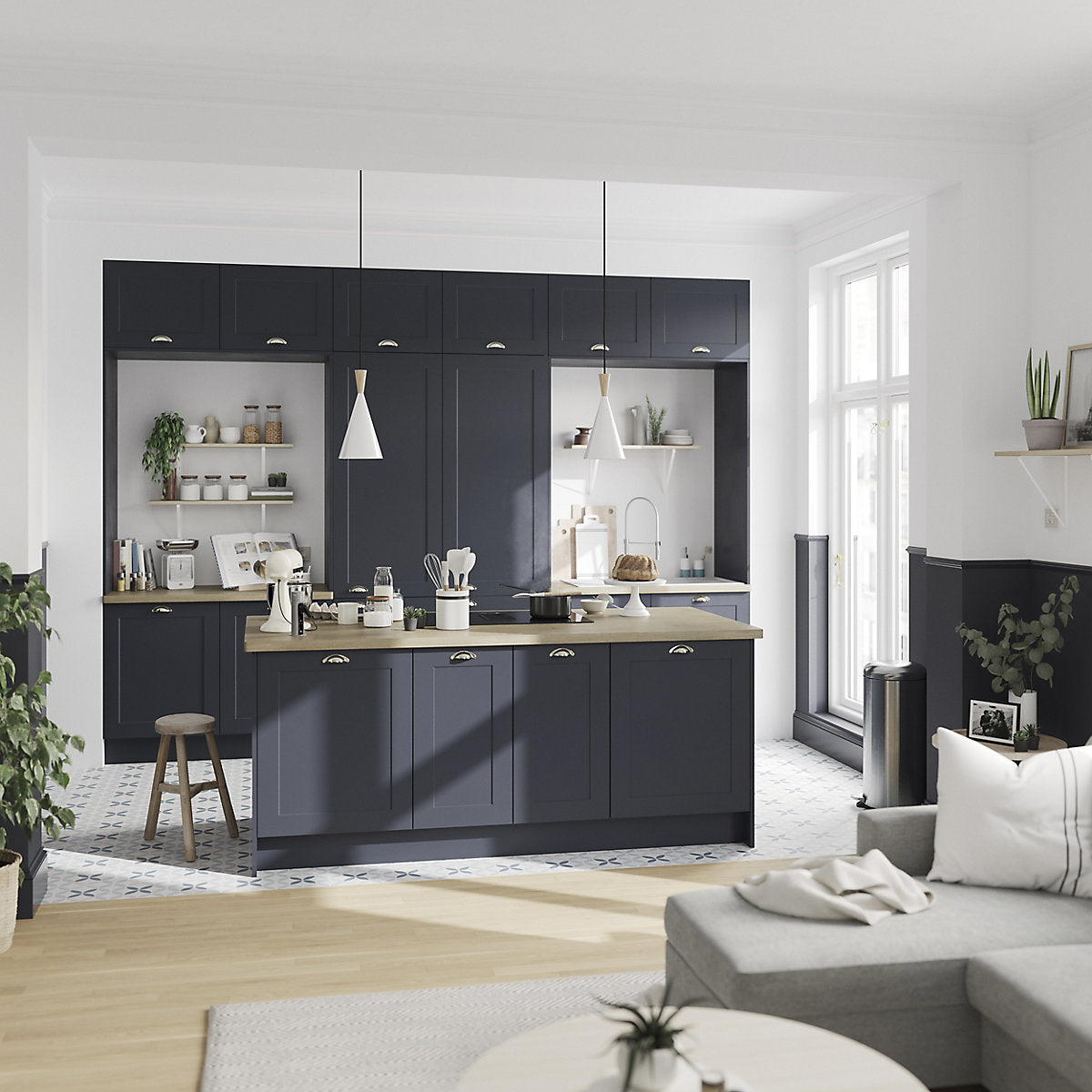 GoodHome Artemisia Matt midnight blue Classic shaker Tall larder Cabinet door (W)600mm (H)1181mm (T)18mm