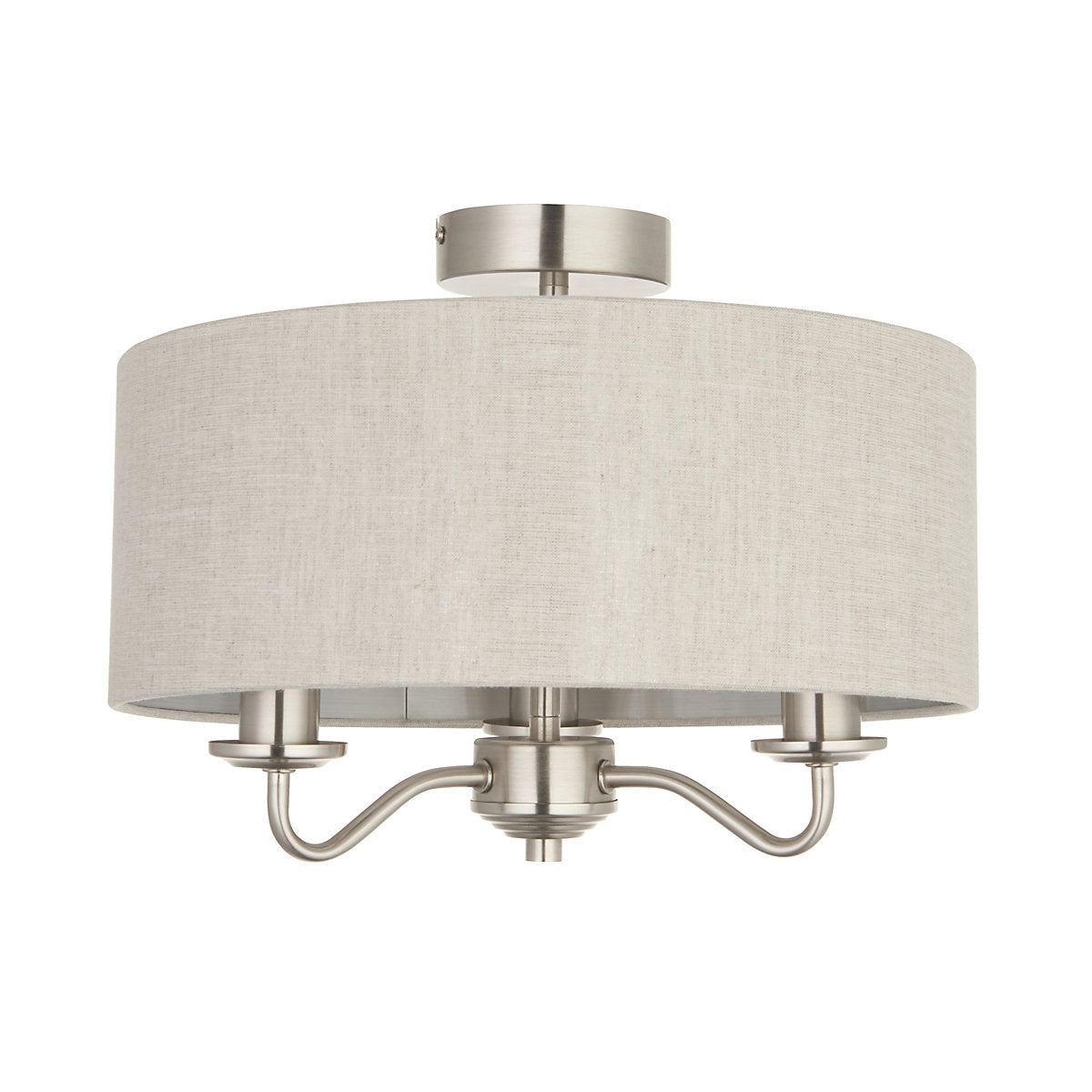 GoodHome Ayshire Traditional Fabric & metal Nickel effect 3 Lamp Ceiling light