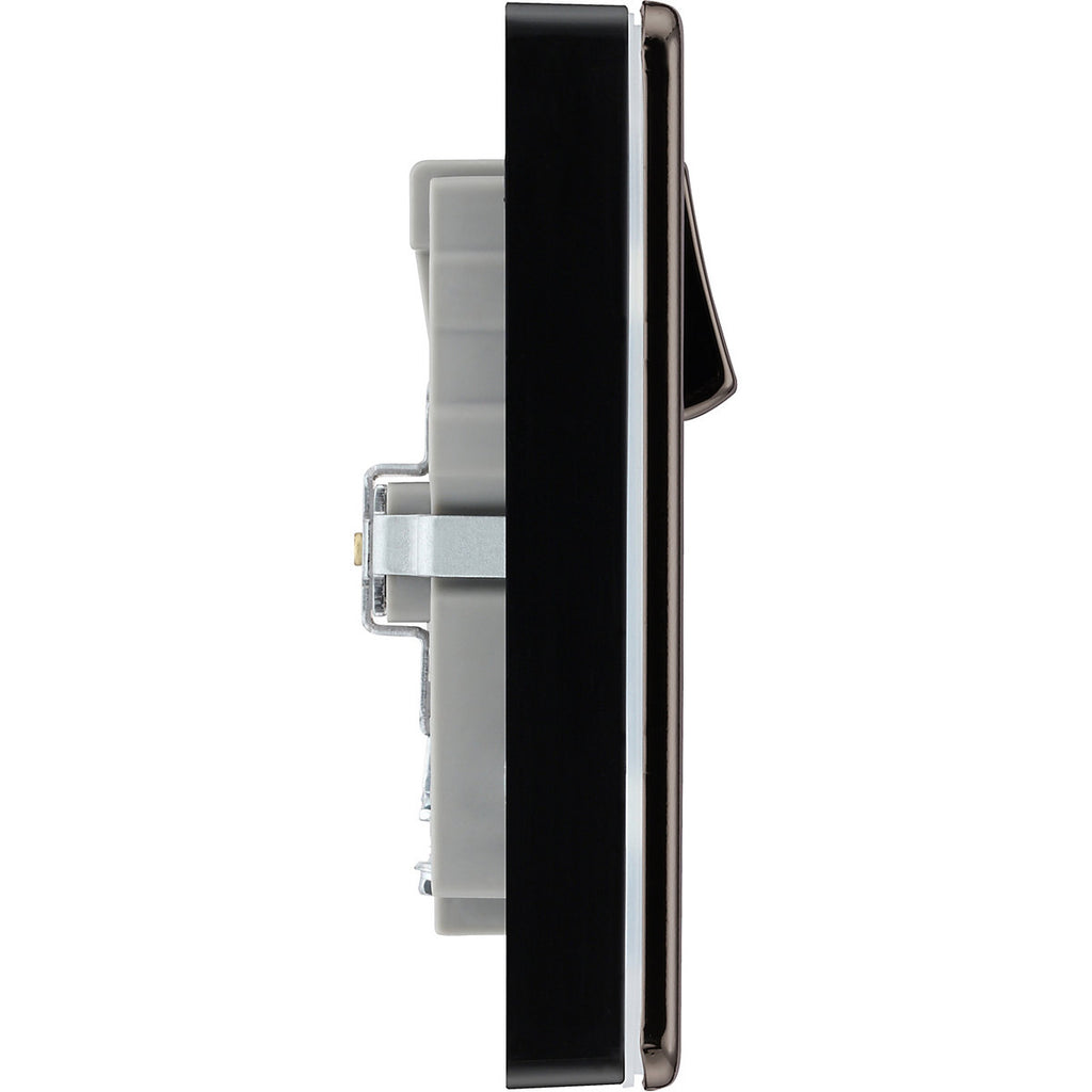 GoodHome Black Nickel Double 13A Flat profile, Switched Screwless Black inserts Socket with USB, 13A x2