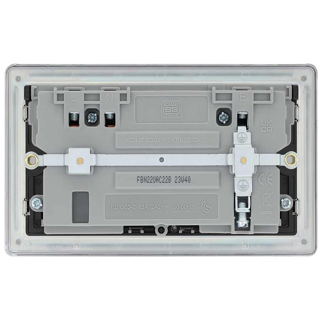 GoodHome Black Nickel Double 13A Flat profile, Switched Screwless Black inserts Socket with USB, 13A x2