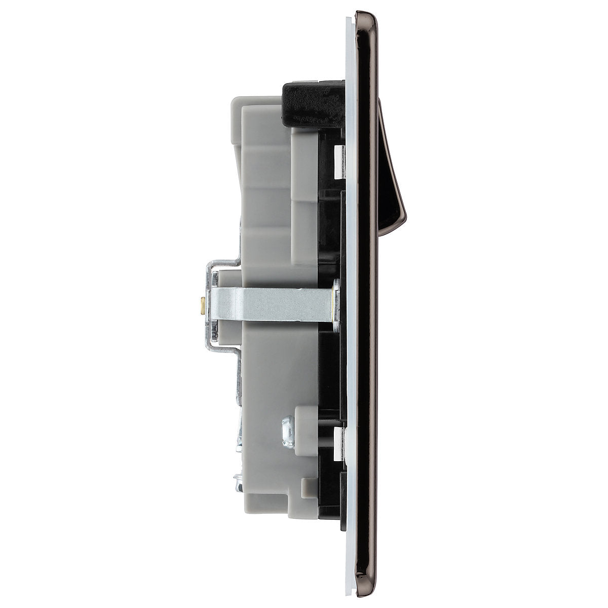GoodHome Black Nickel Double 13A Flat profile, Switched Screwless Black inserts Socket with USB, 13A x2