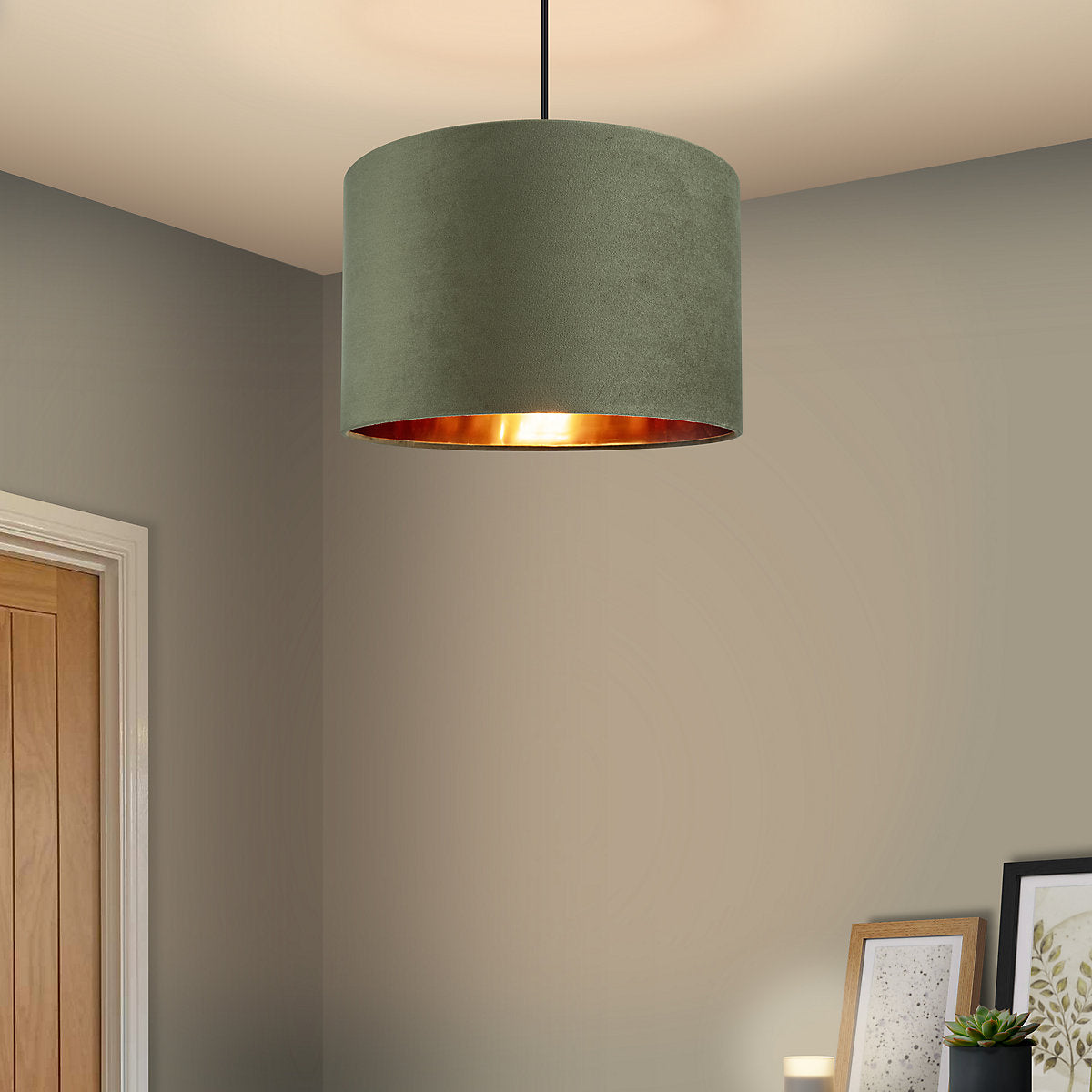GoodHome Bodmin Olive Round Lamp shade (D)30cm