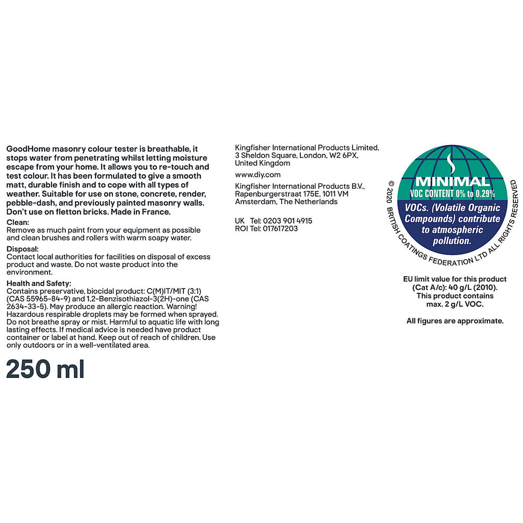 GoodHome Bray Smooth Matt Masonry paint, 350ml Tester pot