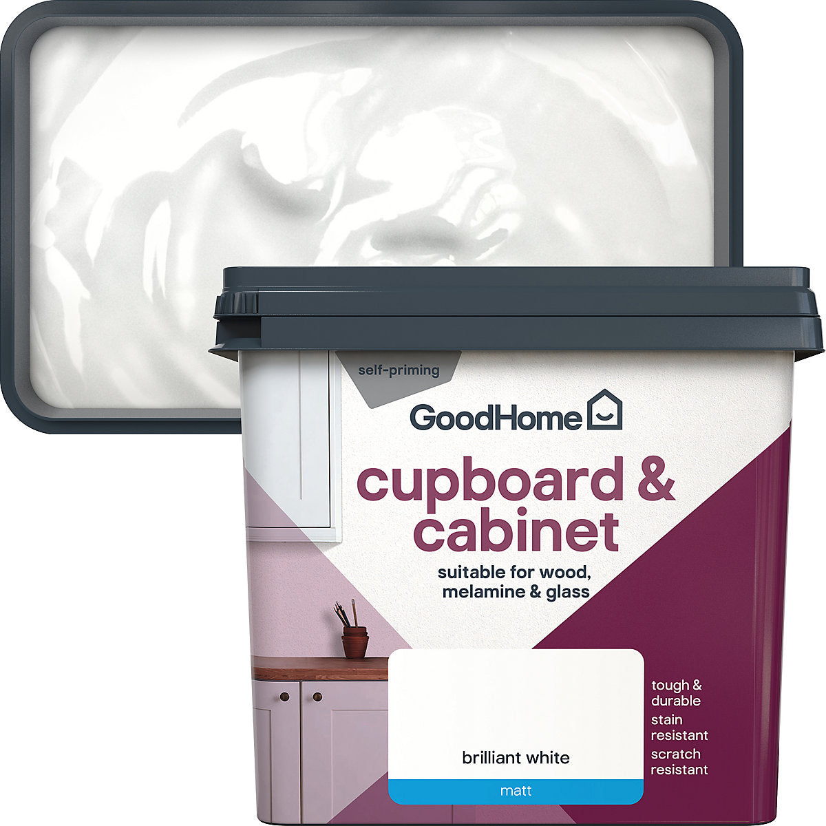 GoodHome Brilliant white Matt Cupboard & cabinet paint, 750ml