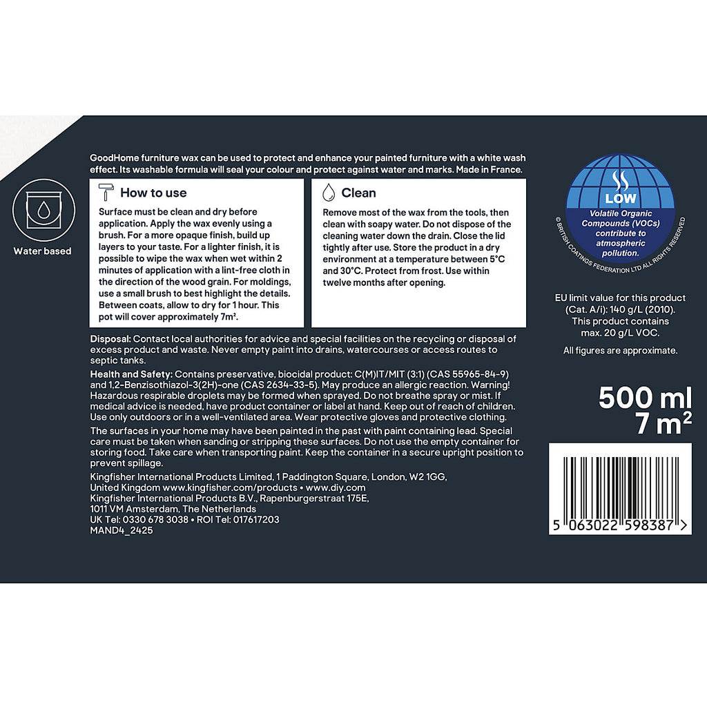 GoodHome Brilliant white Matt Furniture Finishing wax, 500ml