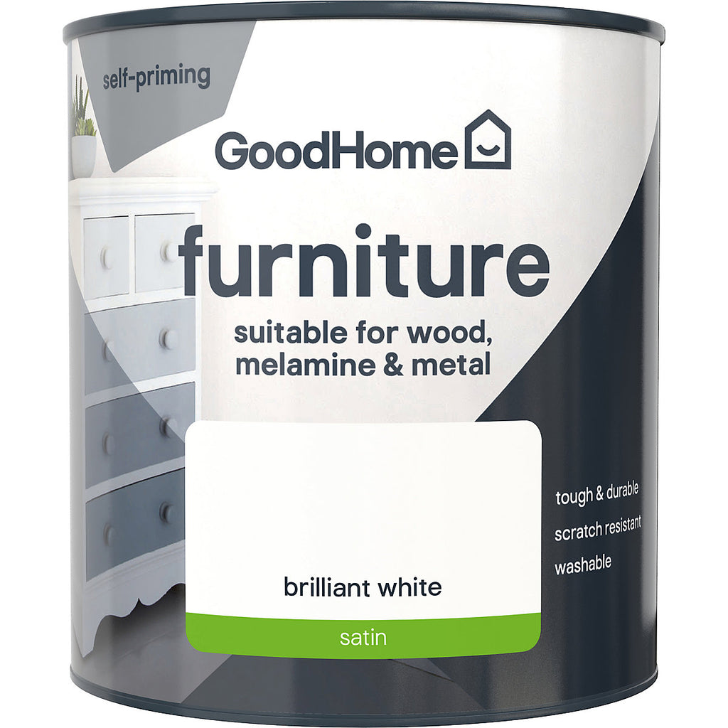 GoodHome Brilliant white Satin Furniture paint, 500ml