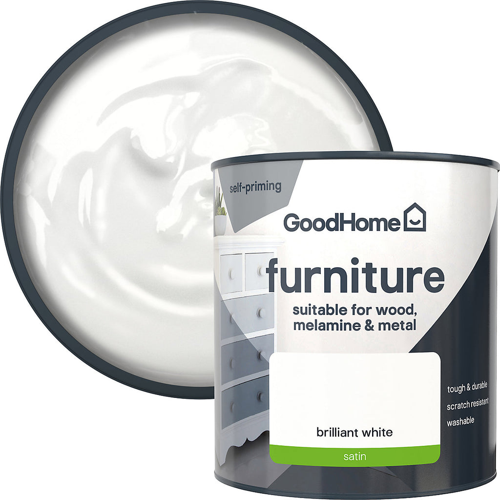 GoodHome Brilliant white Satin Furniture paint, 500ml