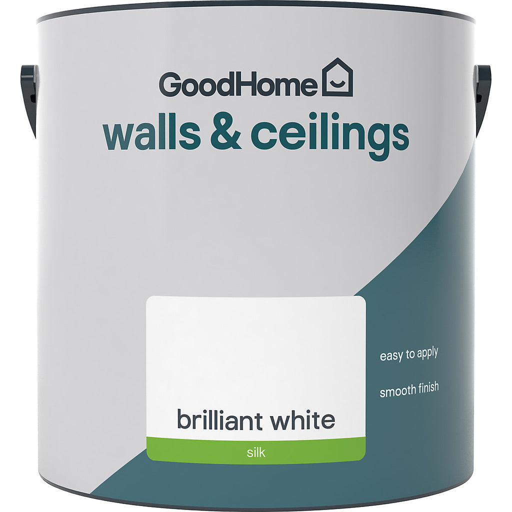 GoodHome Brilliant white Silk Wall & ceiling Emulsion paint, 2.5L