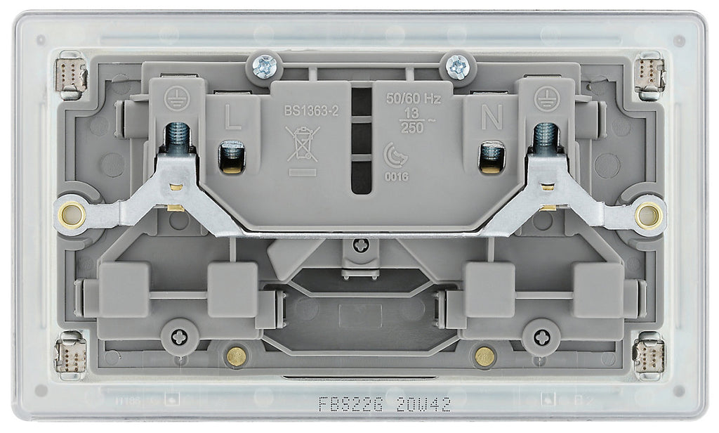 GoodHome Brushed Steel Double 13A Socket & Grey inserts